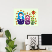 Poster Matryoshka Poupées russes & tournesols vert pâle (Bureau à domicile)