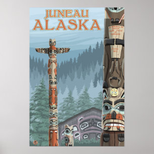 Poster Mâts totémiques de l'Alaska - Juneau, Alaska