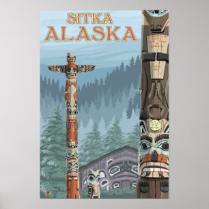 Poster Mâts totémiques de l'Alaska - Sitka, Alaska