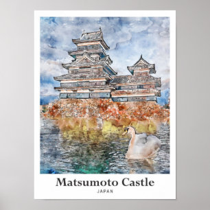 Poster Matsumoto Castle Japon Voyage Aquarelle croquis