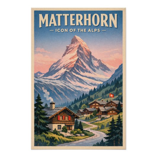 Poster Matterhorn, Suisse, dans un style rétro classique (Devant)