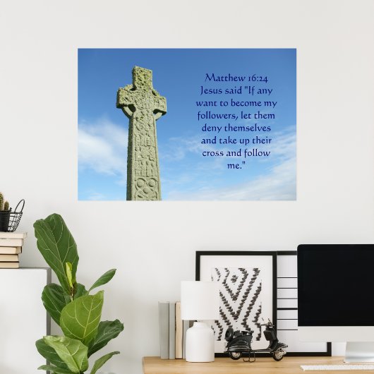 Poster Matthieu 16:24 croix celtique (Bureau à domicile)