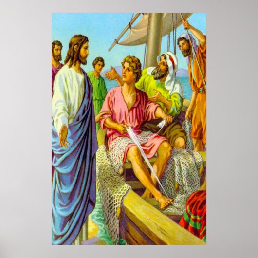 Poster Matthieu 4:18-22 Jésus appelle les pêcheurs à suiv (Devant)