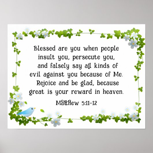 Poster Matthieu 5:11-12 Bénis êtes-vous Béatitudes Bible (Devant)