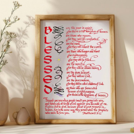 Poster Matthieu 5 3 12 Jésus bénit la Bible chrétienne Ve