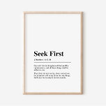 Poster Matthieu 6:33-34 Chercher d'abord<br><div class="desc">Matthieu 6:33-34 NKJV Mais cherchez d'abord le royaume de Dieu et sa justice,  et toutes ces choses vous seront ajoutées. Ne vous inquiétez donc pas pour demain,  car demain s'inquiétera de ses propres choses. Suffisant pour la journée est son propre problème.</div>