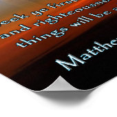 Poster Matthieu 6:33 Croix du coucher du soleil (Coin)