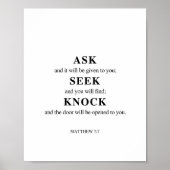 Poster Matthieu 7:7 Poser Chercher Knock (Devant)