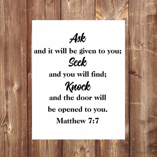 Poster Matthieu 7:7 Poser Chercher Knock Bible Verse