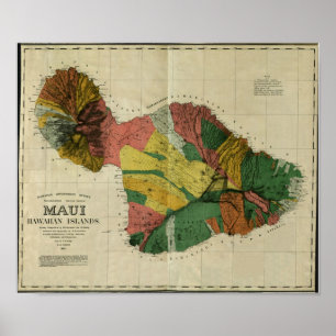Poster Maui, 1885, Carte Vintage Hawaii
