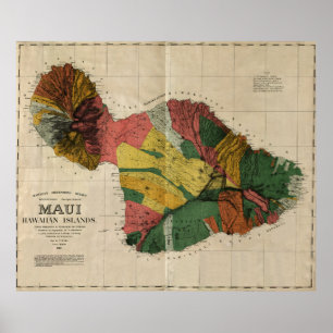 Poster Maui - Carte Vintage de l'Antiquaire Hawaï, 1885