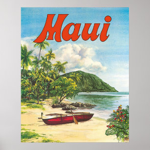 Poster Maui, Hawaii, bateaux sur la plage, vintage, voyag