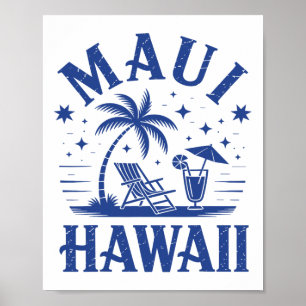 Poster Maui Hawaii Vintage Surf Plage Surf 70's Rétro