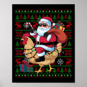 Poster Mauvais Noël Lumières Drôle Père Noël équitation P