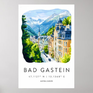 Poster Mauvais Parc aquarelle Gastein Voyage vintage Ski