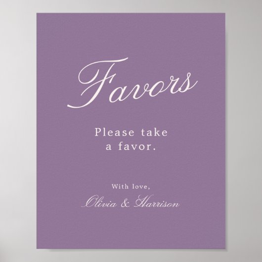 Poster Mauve Calligraphy Wedding Favor Sign (Devant)