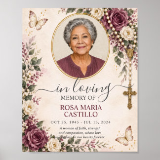 Poster Mauve Ivoire Floral Photo Mémorial Catholique