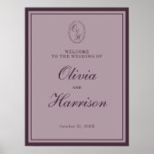 Poster Mauve Plum Monogram Wedding Welcome Sign (Devant)