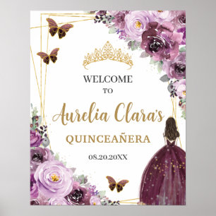 Poster Mauve Plum violet Floral Princess Gold Quinceañera