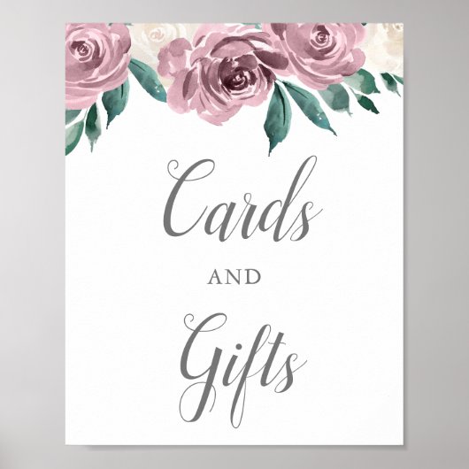 Poster Mauve Watercolor Rose Floral Cartes & Cadeaux (Devant)