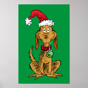 Poster Max le chien avec un chapeau de Père Noël