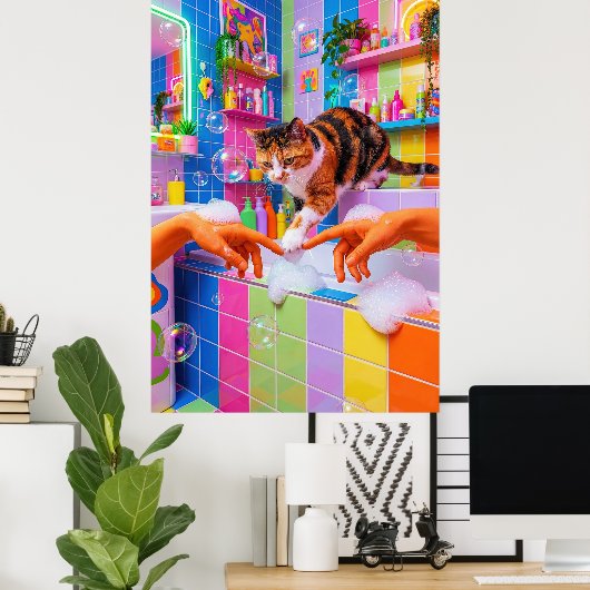 Poster Maximalist Bathroom Wall Art, Calico Cat (Bureau à domicile)