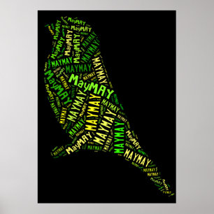 Poster May Bird Word Cloud Black Green Typography