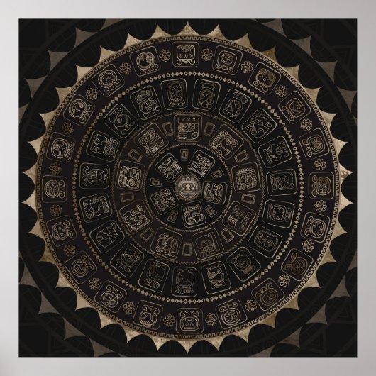 Poster Maya Calendrier Glyphes Pastel Or sur brun (Devant)