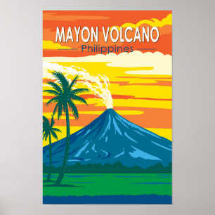 Poster Mayon Volcano Philippines Voyage Art Rétro