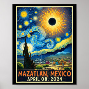 Poster Mazatlan Mexique Total Solar Eclipse 2024 Starry N
