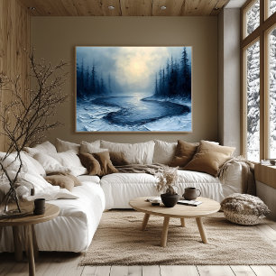 Poster Méandre de la rivière en hiver – Scène de forêt br