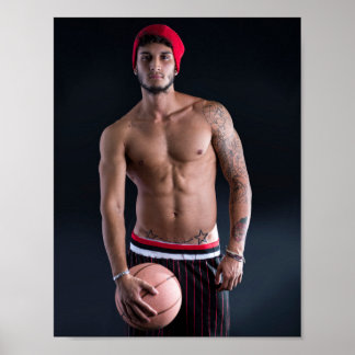 Poster Mec Sexy Tatouages Barbe Basket-ball