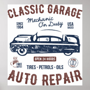 Poster Mécanicien de garage de voiture classique en servi