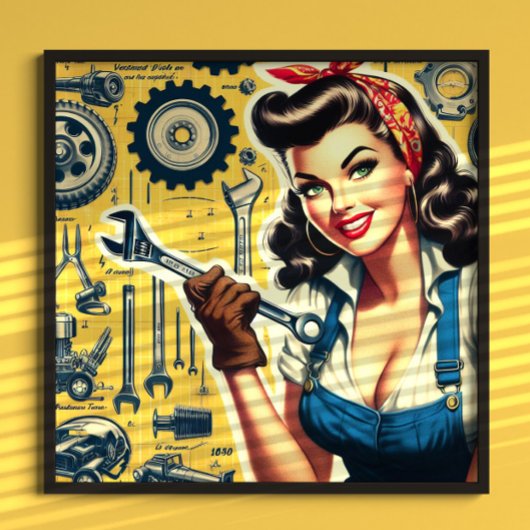 Poster Mécanique vintage pin-up