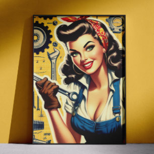 Poster Mécanique vintage pin-up