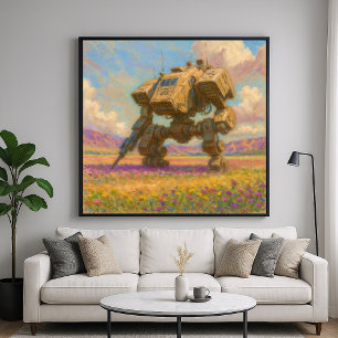 Poster Mech in Meadow - Peinture Pastel Style Art