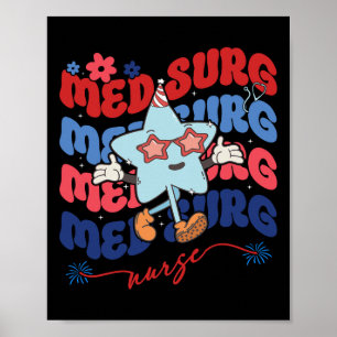 Poster Med Surg Nurse Patriotique American 4 juillet Retr