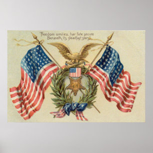 Poster Médaille Aigle Couronne Drapeau américain