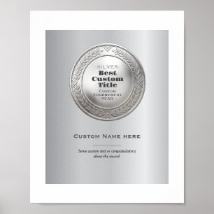 Poster Médaille d'argent réaliste 3D personnalisable et m