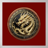 Poster Médaillon de dragon sacré oriental en or (Devant)