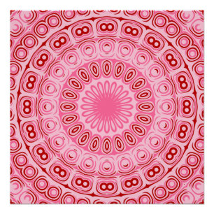 Poster Médaillon de kaléidoscope rose et rouge Mandala