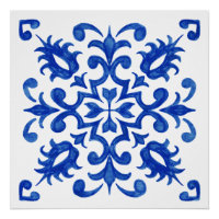 Médaillon rond central en carreau bleu portugais