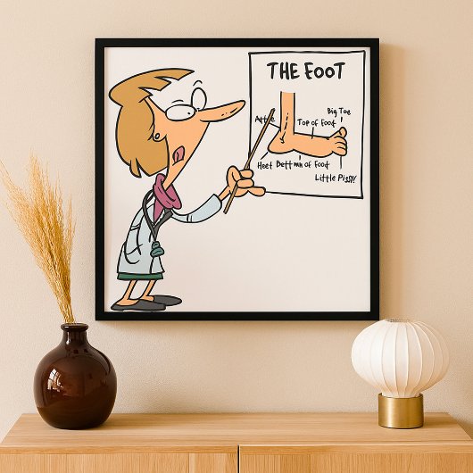 Poster Médecin drôle enseignant l'anatomie du pied