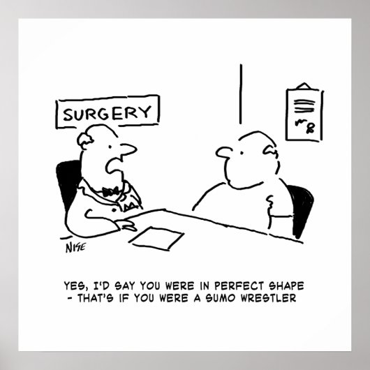 Poster Médecin et patient en surpoids Obesity Sumo Cartoo (Devant)