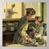 Poster Médecine vintage, Infirmières avec nouveau-nés béb (Devant)