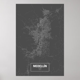 Poster Medellín, Colombie (blanc sur noir)
