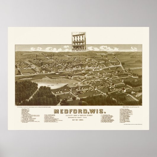 Poster Medford, WI Carte panoramique - 1885 (Devant)
