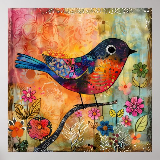 POSTER MÉDIA OISEAU COLORÉ (Devant)