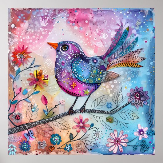 POSTER MÉDIA OISEAU COLORÉ (Devant)