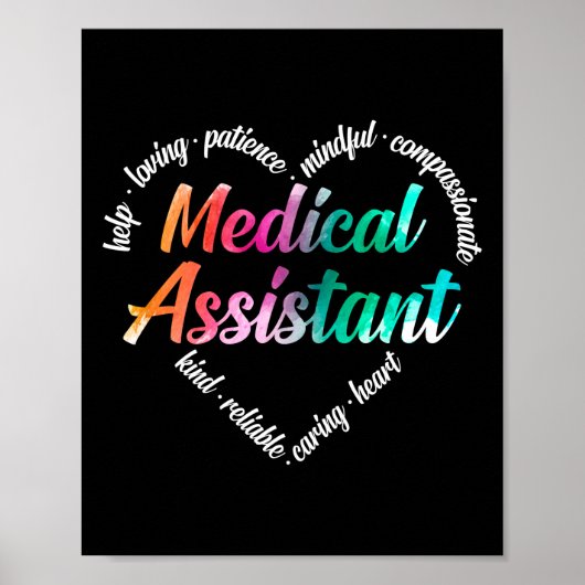 Poster Médicale Assistant Coeur Mot Cloud Aquarelle (Devant)